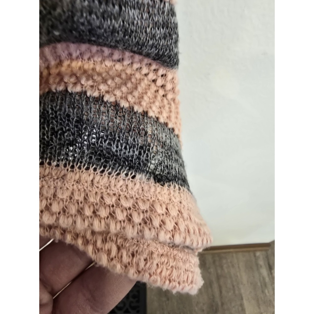 Y2K Knit Sheer Tank Top Womens M Pink Gray Striped Boho Sharkbite Hem Coastal - Picture 4 of 5